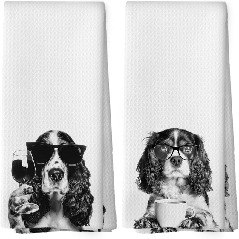 Mcehtle Funny Springer Spaniel Kitchen Towels Set of 2, Funny Dog Kitchen Accessories, Coffee Station Wine Bar Decor, Dog Chef Gift Hand Towel, Dining Room Decorative Tea Towel Dish Towels 16x24 Inch - Image 1